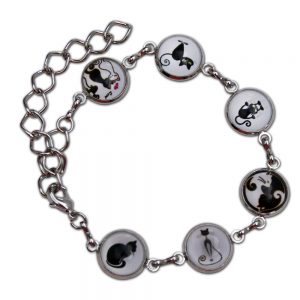 Bracelet cirlce blk white cats (2)